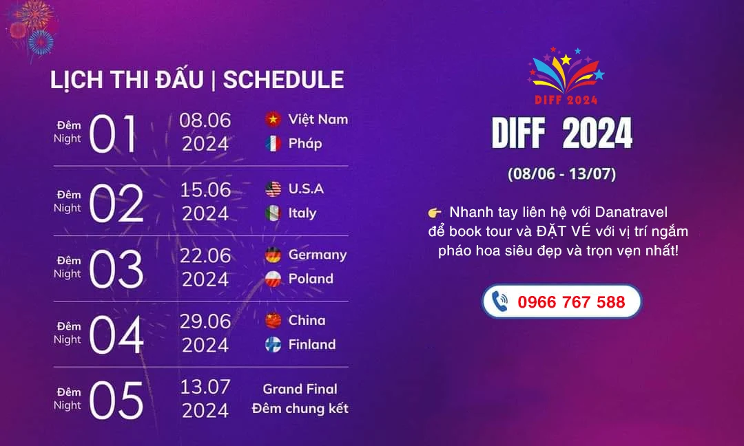 lịch thi đấu pháo hoa quốc tế Đà Nẵng 2024