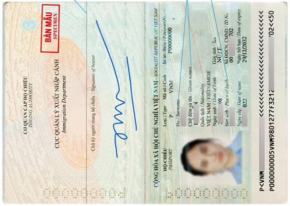 mẫu scan 2 mặt trang nội dung hộ chiếu
